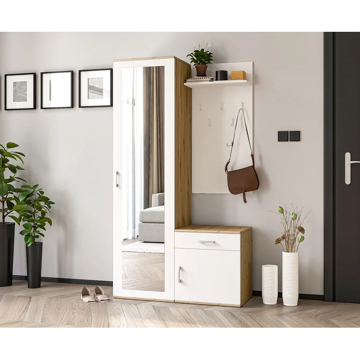 AX LIVING Garderobe mit Spiegel Magnola – 100 cm Breit, Artisan & Weiß – Bild 1