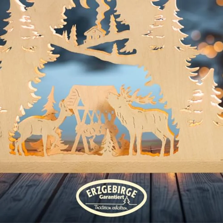 Weigla Lichterbogen Hirschfamilie, Lichterspitze aus Holz, NATUR, Made in Germany (1-tlg), Erzgebirge garantiert, Weihnachtsdeko Innen, Weihnachtsbeleuchtung – Bild 5