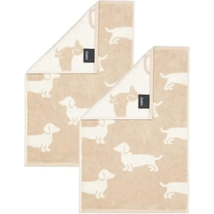 Cawö Handtuch 2 Stück Cawö We love Dogs Gästetücher 6246-33 Dackel Natur 30x50, Walkfrottier (Spar-Set, 2-St), 100% Baumwolle