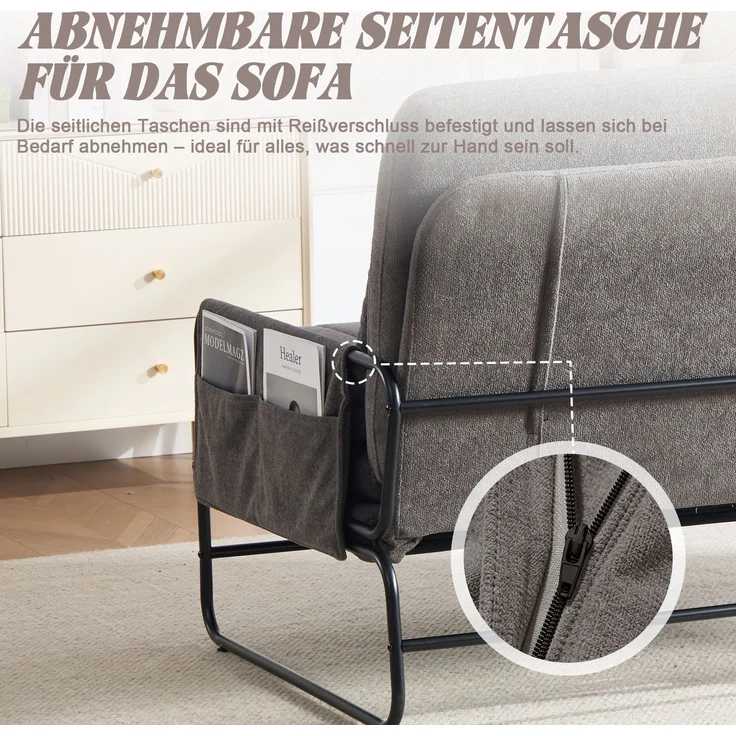 ZUBALIYA Schlafsofa 85x92 cm, mit Stauraum, mit Chenille - Bezug, mit breiten Armlehnen, mit Schaumstoffpolsterung, Schwarz – Bild 5