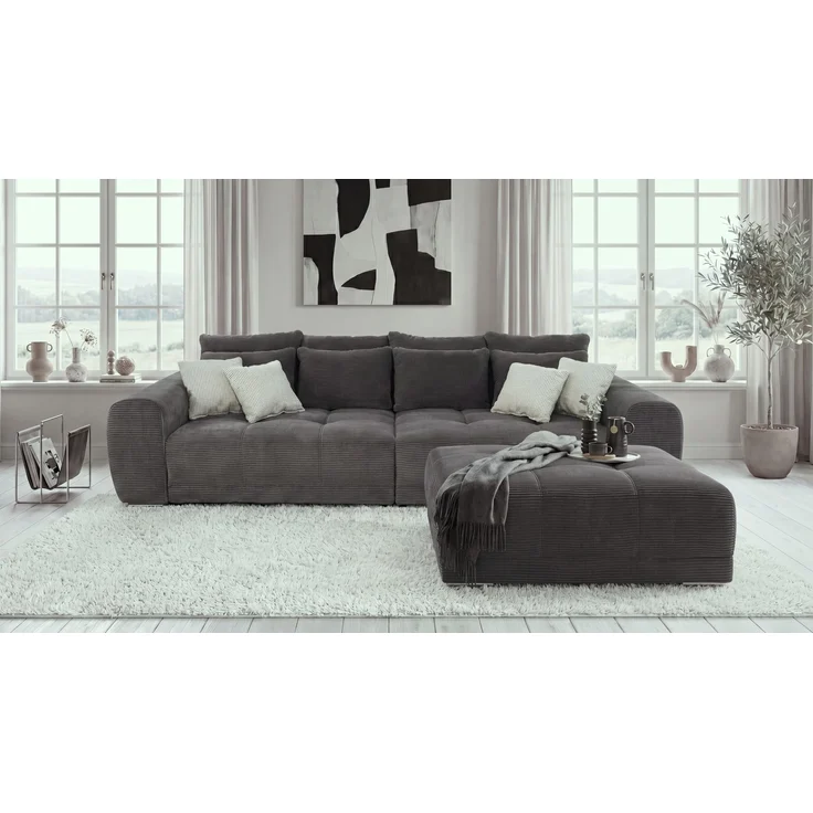 Big-Sofa XXL 306 cm Federkern Lounge Couch mit Bezug aus Cord in Dunkelgrau – Bild 3