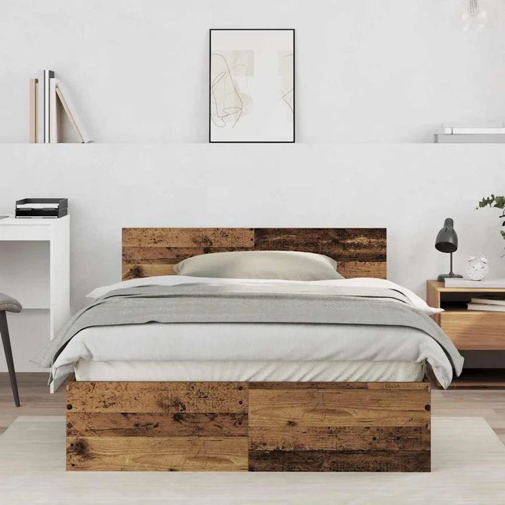 vidaXL Bettgestell mit Kopfteil mit Kopfteil Altholz 193 x 125 x 70 cm 3376060 – Bild 1