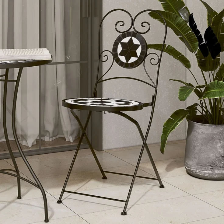 vidaXL Bistrostühle 2 Stk. Klappbar Schwarz und Weiß Keramik 4003405 – Bild 1