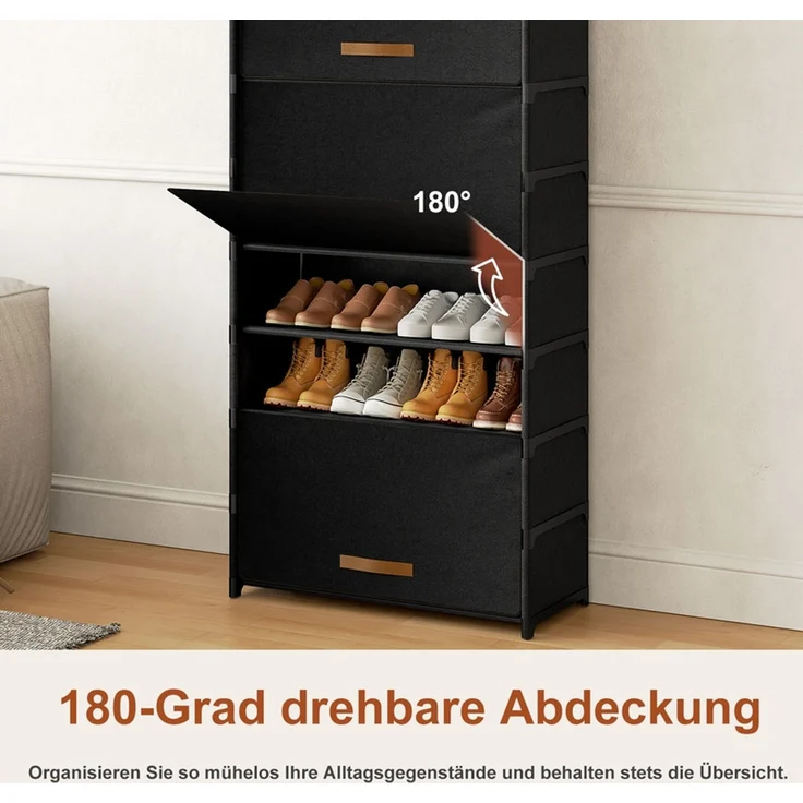 FABATO 9-stufiger Schuhschrank mit Tür – Stauraum für 36 Paar Schuhe | Kunststoff-Schuhregal für Diele, Flur & Schlafzimmer in Schwarz – Bild 3