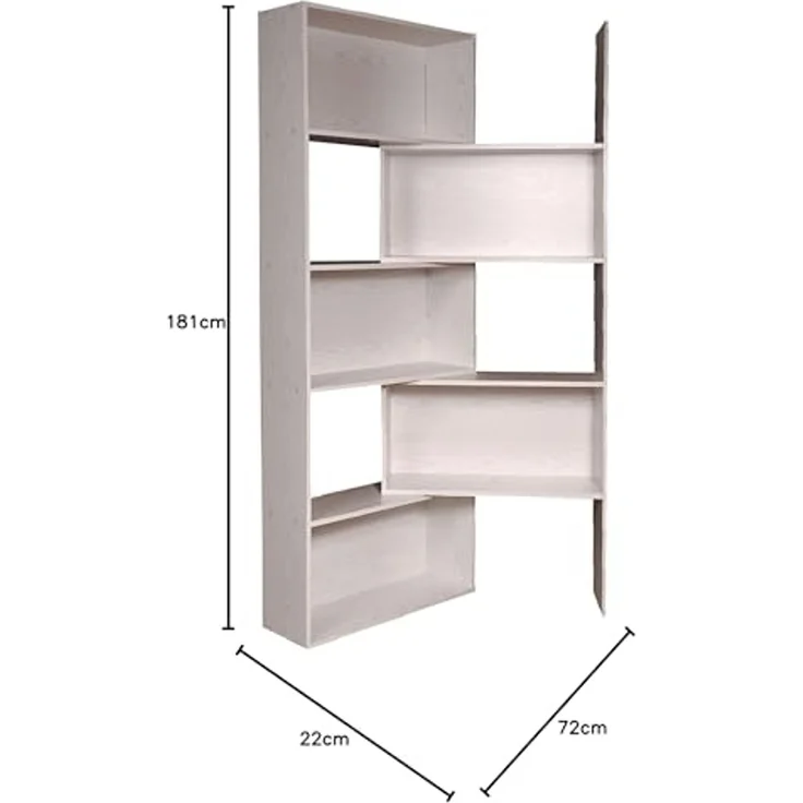 Dmora Ausziehbares Bücherregal in der Breite mit 5 offenen Fächern, Regal für Bücher und Bürodokumente, Made in Italy, 72x22h181 cm, Farbe Eiche gebleicht – Bild 2