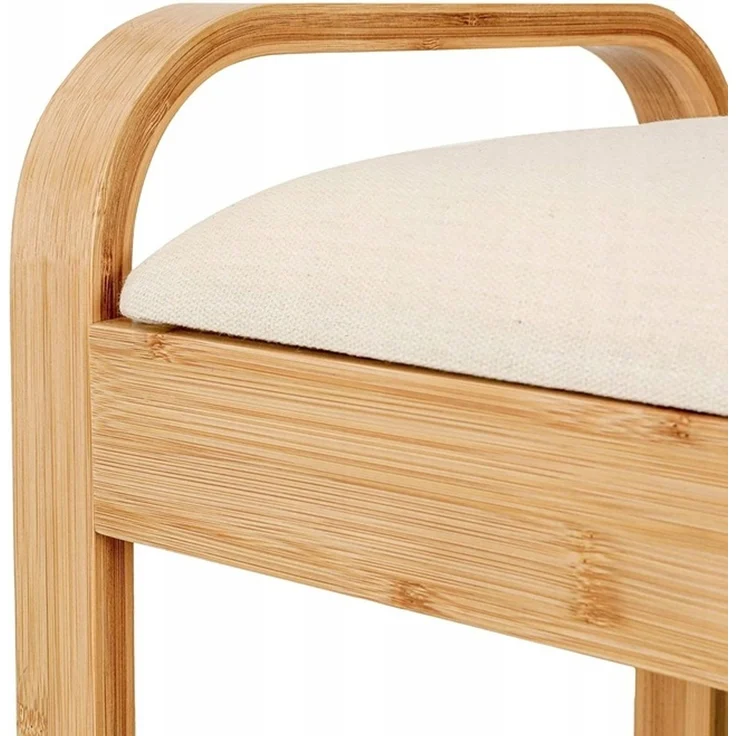 AD. CON Bambus Schuhregal, Schuhregal aus Bambus mit Sitzbank, Schuhbank mit Sitzkissen, Sitzbank 90x33x55 cm Beige – Bild 7