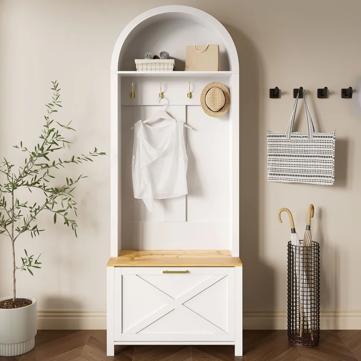 Multifunktionaler Garderobenschrank mit Schuhregal, Ablage & Haken – Hall Tree für Eingangsbereich, langlebiger MDF Korpus, modernes Design, stabile Eisenfüße, praktische Aufbewahrung – Bild 6