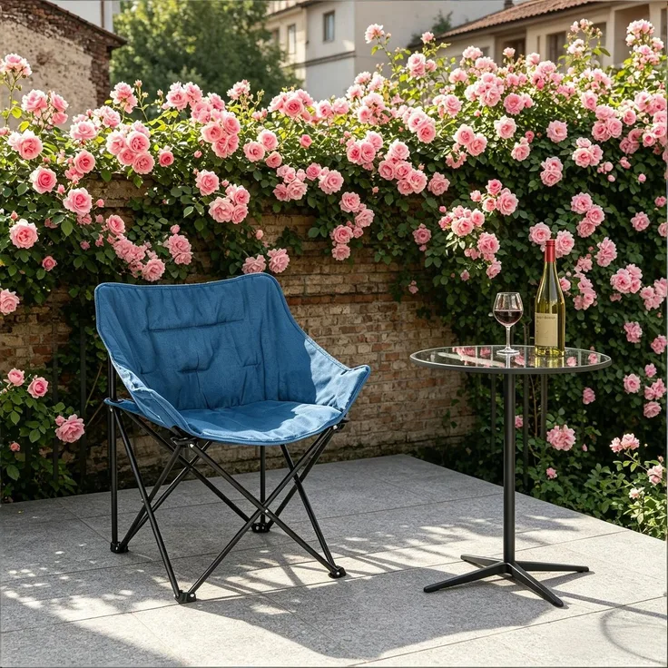 Outdoors Stuhl,Campingstuhl,Weicher gepolsterter Klappstuhl,Entspannende Stuhl(nur mit Stuhl)--Schwarz+Blau--63x44.5x73.5cm--YOUDENOVA