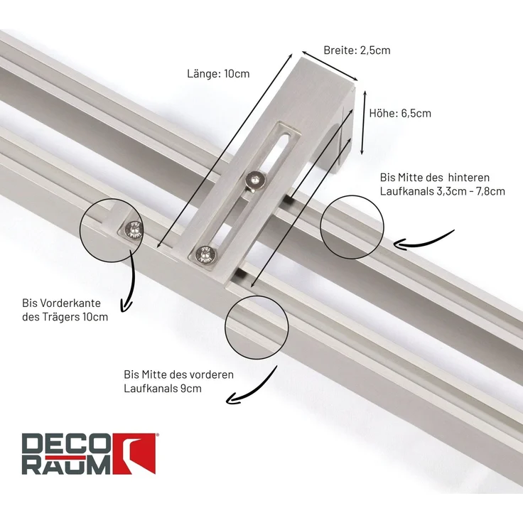 Deco-Raum® Gardinenschiene Innenlauf Loft | Größe: 70cm | Material: Aluminium | Farbe: Edelstahl-optik – Bild 2