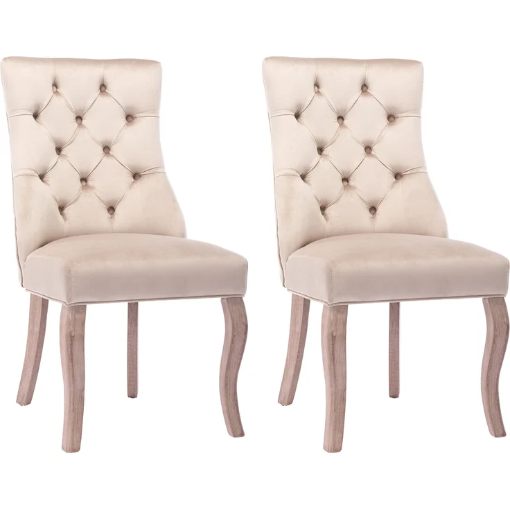Esszimmerstuhl (2er Set) beige Samt, hohe Rückenlehne, Massivholzgestell – Bild 9