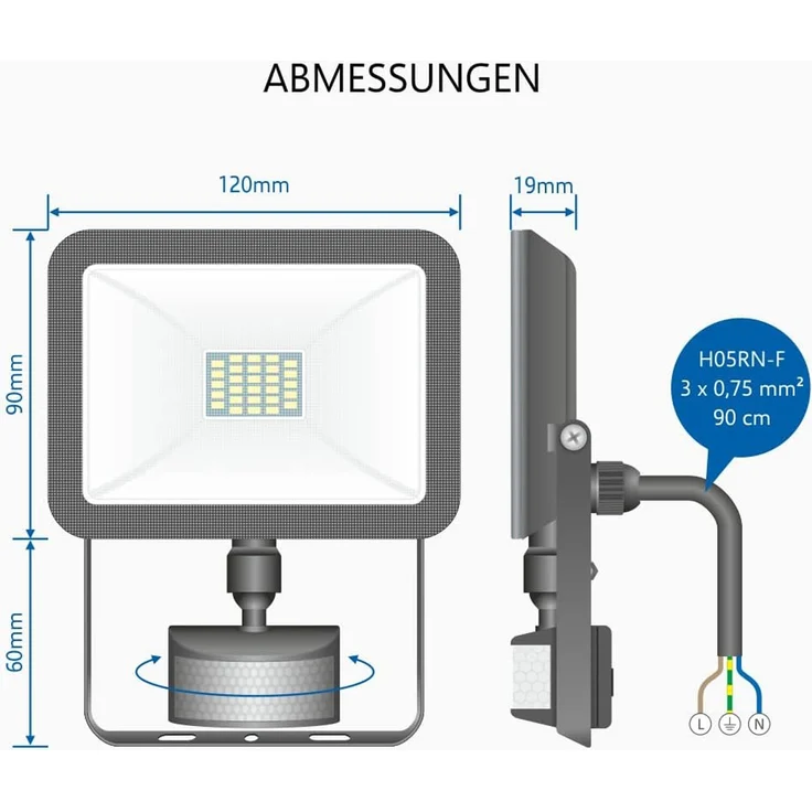 LED Flutlichtstrahler mit Bewegungsmelder Schwarz, 10 Watt, IP54 – Bild 2