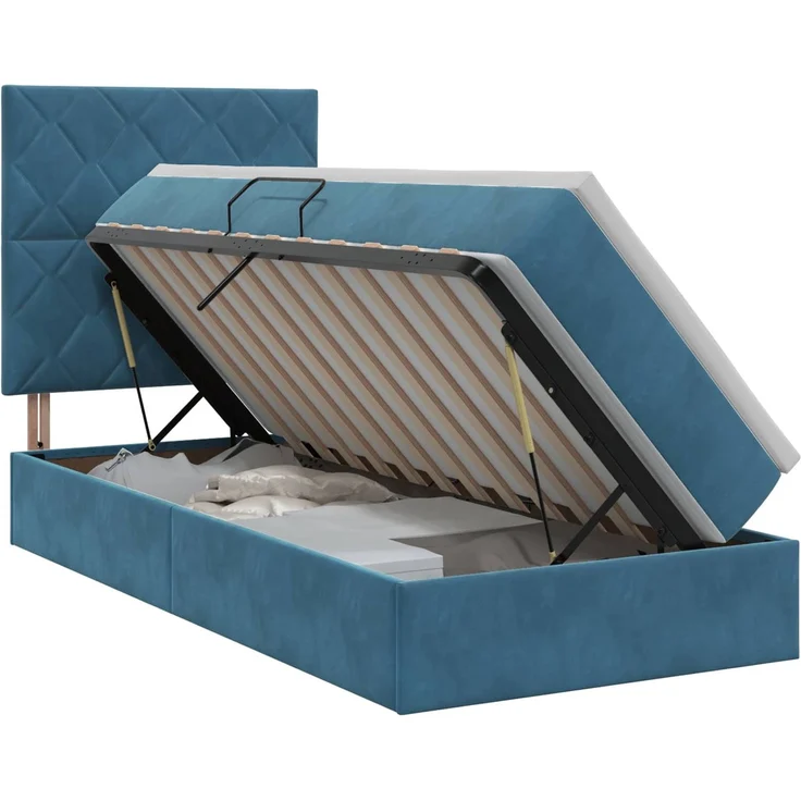 vidaXL Aufbewahrungsbett mit Matratze Dunkelblau 90 x 190 cm Samt 3459721 – Bild 2
