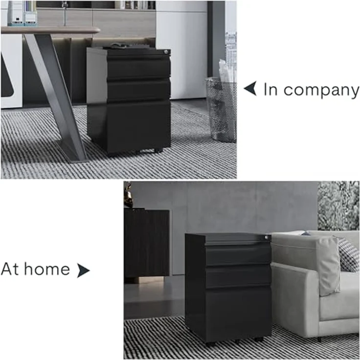 FLEXISPOT Aktenschrank Aufbewahrungsschrank (Rollcontainer, Büroschrank, rollcontainer Schreibtisch mit 3 Schublade für Büro) Wohnzimmer & Schlafzimmer,mit Schlüsselschloss und Anti-Kipp-Rad – Bild 4