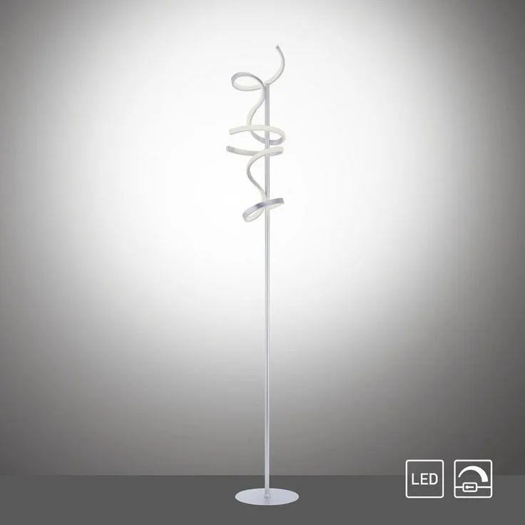 LED Stehleuchte, dimmbar, silber-weiß, geschwungen, Höhe 156 cm