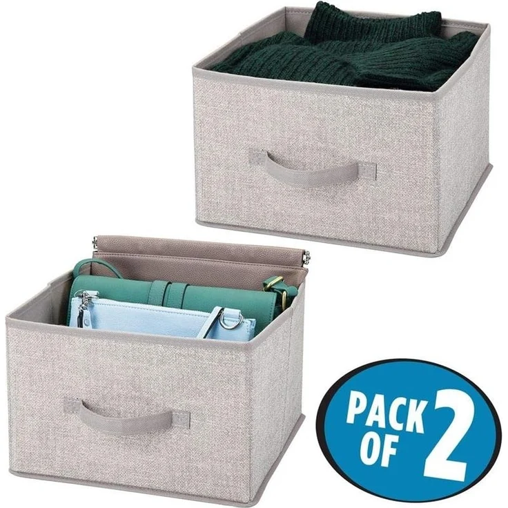 Aufbewahrungsbox mDesign Stoffbox mit Griff Kunstfaser 2er Set hellgrau/leinen – Bild 2