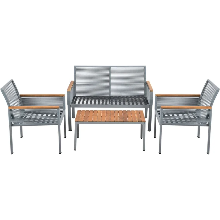 Merax Gartenlounge-Set für 4 Personen, Gartenmöbel Set mit bequemem Kissen, Doppelsofa, 2 Sessel und Tisch, Outdoor, Rattan, Tisch und Stühle, grau – Bild 8