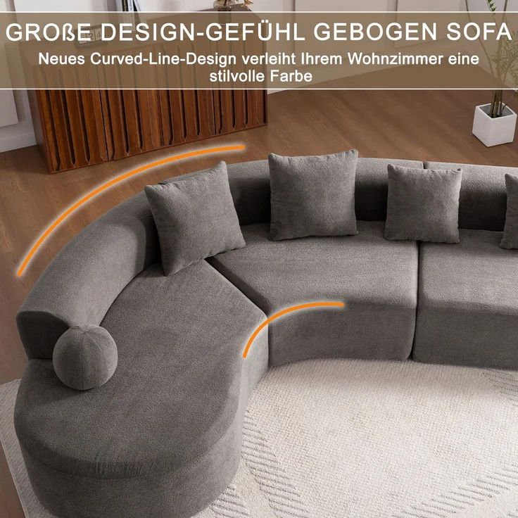 Ecksofa 327x215x80 cm in Grau, Chenille, mit 7 cm Sitzpolster, großzügigem L-Design und 4 Kissen – Bild 8