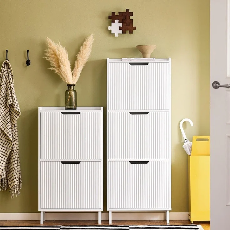 SoBuy FSR177-W Schuhschrank, MDF, Lackiert, Weiß, 50 x 90 x 19 cm – Bild 2