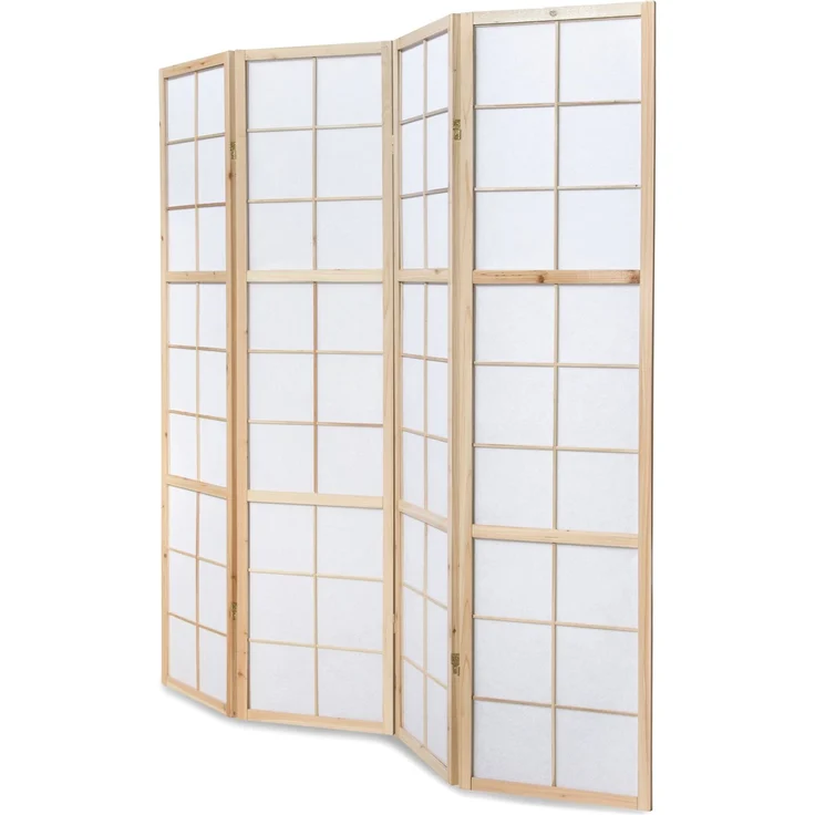 Paravent Raumteiler 4 teilig, Holz Reispapier Natur – Bild 5