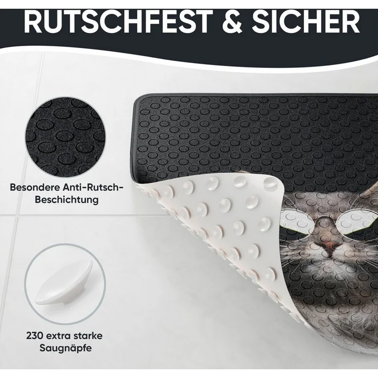Sanilo Duschmatte, mit Motiv, rutschfest, waschbar, quadratisch, 230 extra starke Saugnäpfe, Kunststoff PVC, 53 x 53 cm, Cool Cat – Bild 4