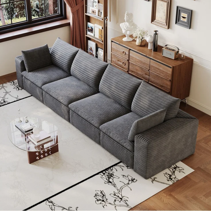 DESVIAE Sofa modular 340x90x60 cm aus Stoff Dunkelgrau mit Schaumstoffpolsterung – Bild 4