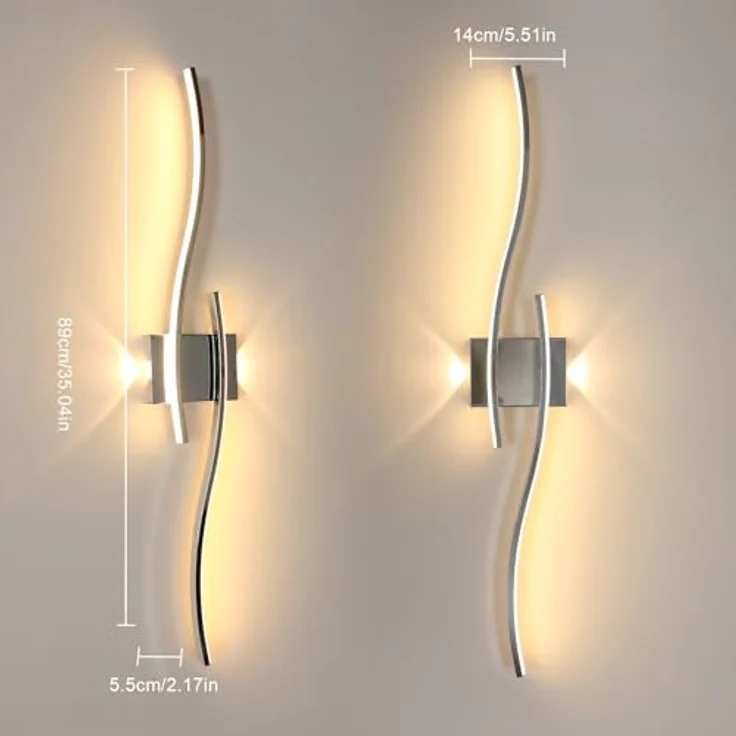 Goeco LED Wandleuchte Innen Dimmbar 89CM 29W Lange Wandlampe Flurlampe mit Fernbedienung 3000K-6500K Chrom Wandbeleuchtung LED mit Memory-Funktion für Wohnzimmer Schlafzimmer Küche – Bild 3