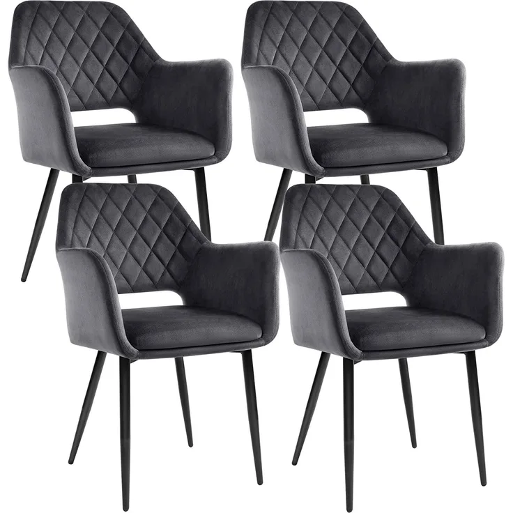 Songmics Esszimmerstuhl, Sessel, Loungesessel, mit Armlehne, Polsterstuhl, Bezug aus Samt, bis 110 kg belastbar, Metallbeine, für Küche, Esszimmer, Wohnzimmer, grau LDC070G01