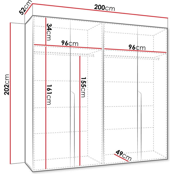 Kleiderschrank Veluna I 200 (Farbe: Weiß / Weiß + Schwarz) – Bild 5