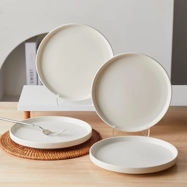 JIWOO Teller 4er Ø21,3cm, Speiseteller Steakteller Dessertteller Brotteller Plate, (4 St), Keramik Hochwertiges Tellerset Weiß Mikrowellen spülmaschinenfest – Bild 5