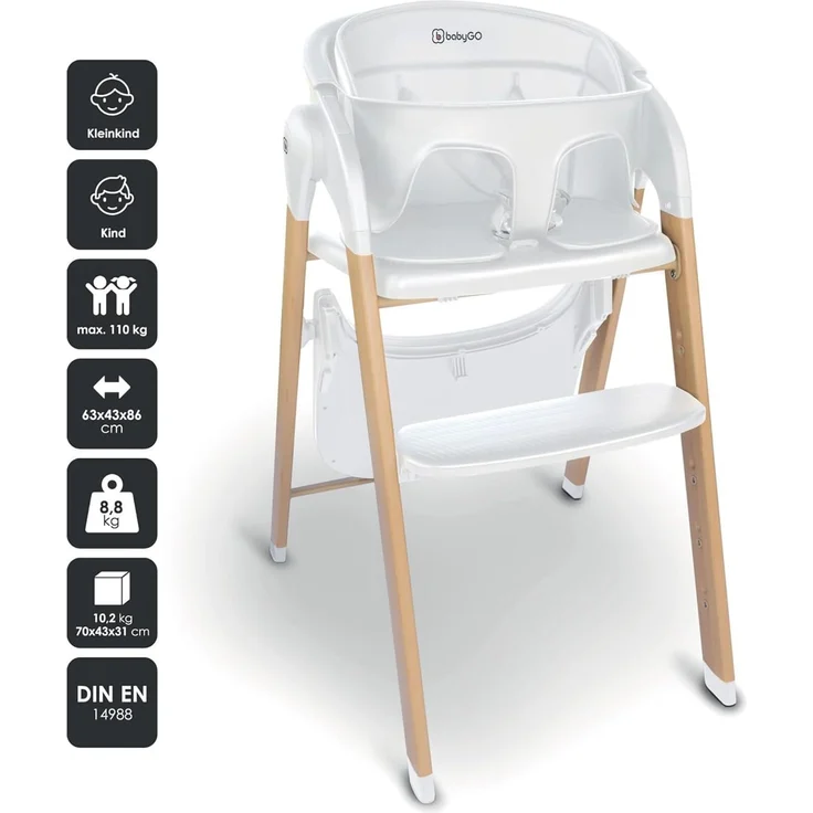 BabyGO Levels Hochstuhl-Set Kinderhochstuhl weiß mit Bouncer – Bild 3