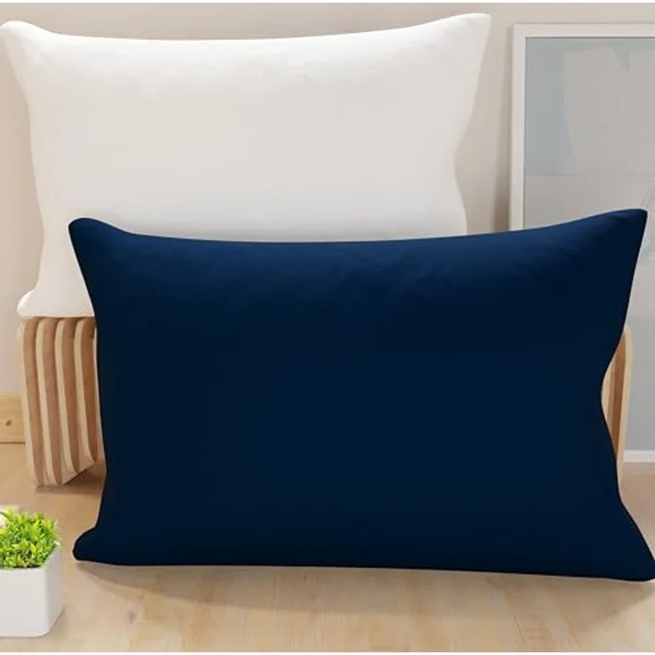 PETTI Artigiani Italiani 2er-Set Wende-Kissenbezüge 80x40 cm, hypoallergen aus Mikrofaser, Double-Face in Weiß und Nachtblau