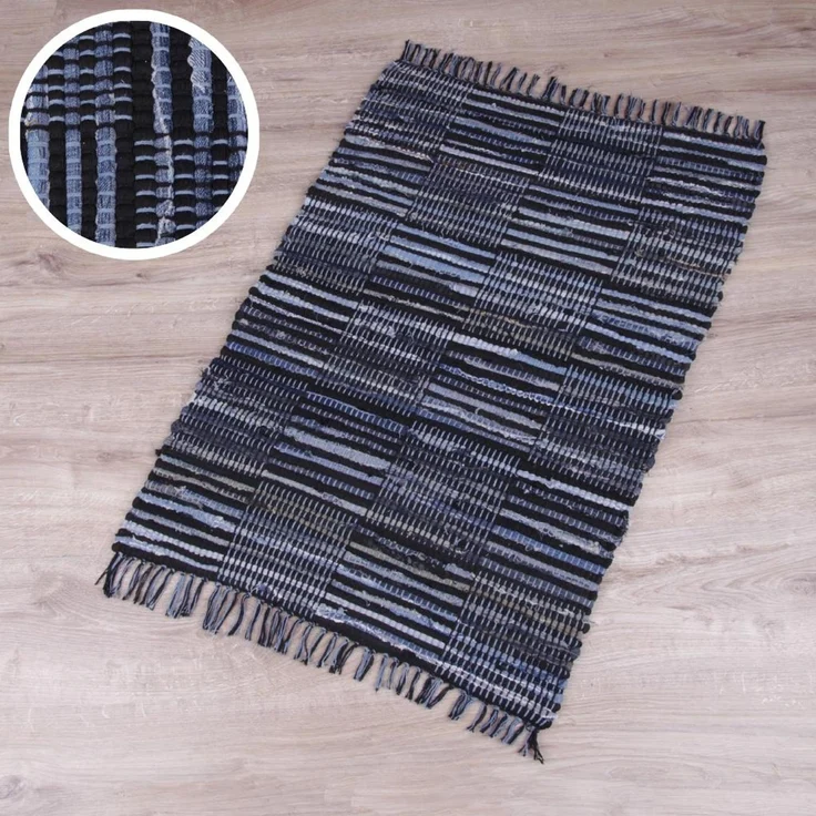 Teppich Läufer Matte Unterlage Vorleger Fußabtreter, breite Auswahl an modernen Fleckerl- und Baumwollteppichen (120x180cm / Jeans Check) – Bild 2