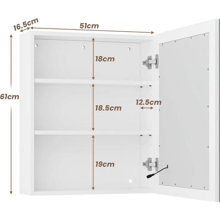 MSMASK Badezimmerspiegelschrank mit Beleuchtung und verstellbaren Ablagen für flexible Lagerung (1-St) Touch-Farbtemperatursteuerung & Staubschutz-Stauraum