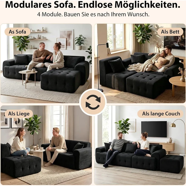 COMHOMA Sofa Ecksofa, Modulares Sofa, 2 Sitzer Bodensofa Couch mit Kissen Armlehne, für Wohnzimmer, vakuumverpackt – Bild 8