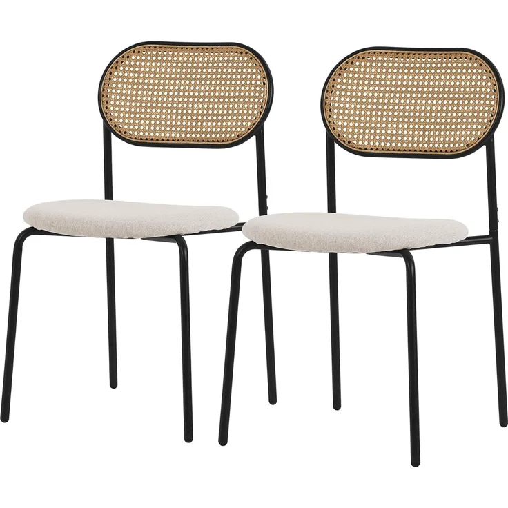 ML-DESIGN Stuhl Esszimmerstühle Rattanstuhl Polsterstühle Akzentstühle für Esszimmer (2 St), Beige Esstischstühle mit Rückenlehne aus Rattan 2er Set Küchenstuhl