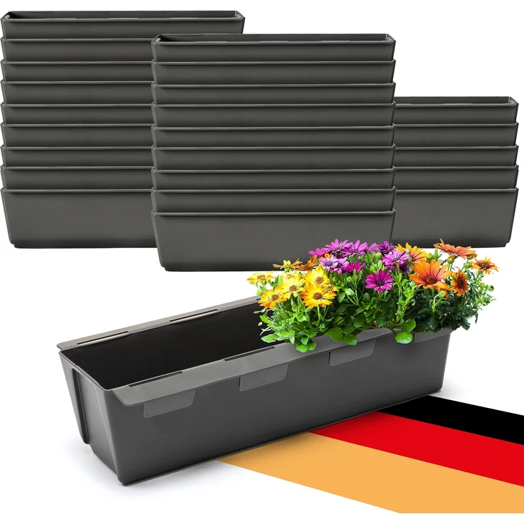 BigDean 24er Set Paletten Blumenkästen - Einsatz - mit Hängesystem zum Einhängen - 37cm anthrazit - Pflanzkasten für Europalette Balkonkasten Blumentopf - aus recyceltem PP-Kunststoff – Bild 1