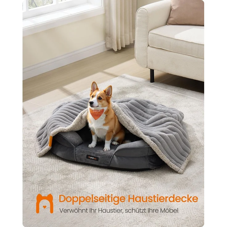 Feandrea Hundedecke, wasserdichte Decke, L, 127 x 102 cm, für kleine, mittelgroße Hunde, beidseitig verwendbar, Hundesofa waschbar, taubengrau-hellgrau PPBDE035G01 – Bild 2