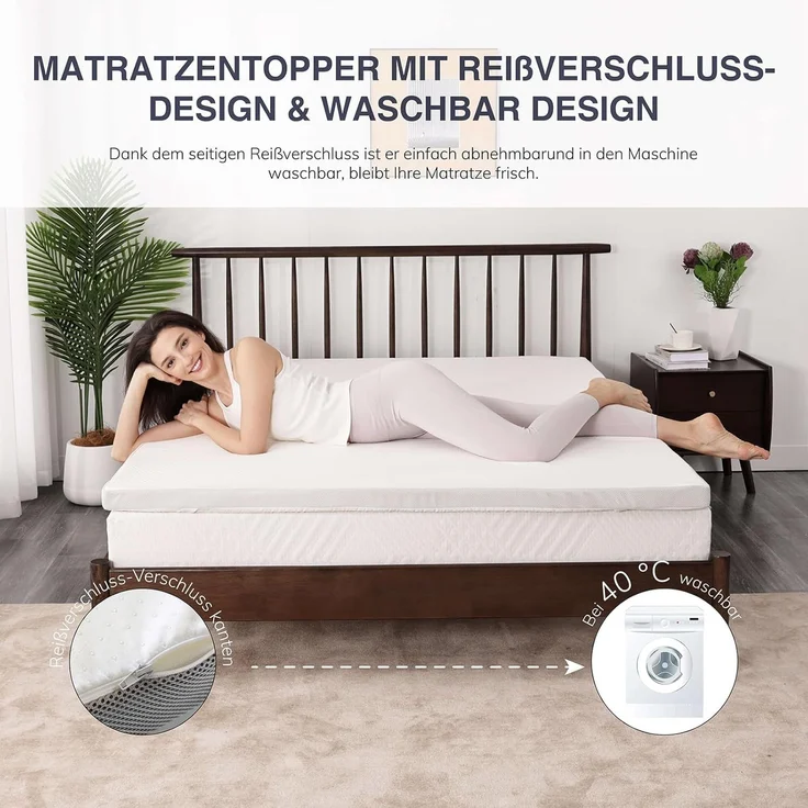 EGO HOME Matratzen Topper 160x200 cm, 5cm Höhe Matratzentopper aus Memory-Schaum Öko-TEX Zertifiziert, Abnehmbaren und Waschbaren Matratzenauflage für Boxspringbett Matratzen Schlafsofa – Bild 5