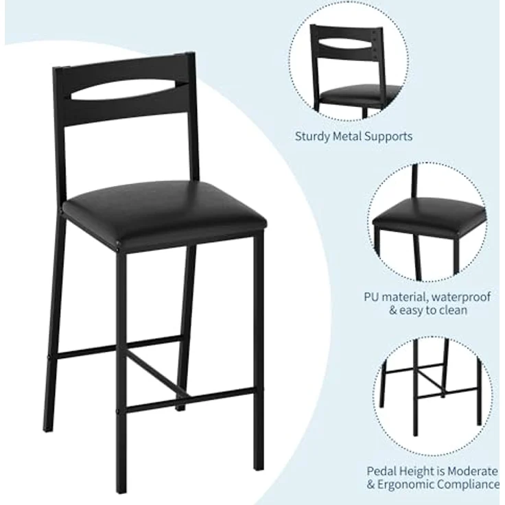 GarveeHome 3-Teiliges Esszimmer-Set Mit 2 Stühlen Und 1 Tisch, Platzsparender Esstisch Mit 3 Offenen Ablageflächen, Hoher Esszimmerstuhl Mit PU-Leder Sitzkissen, Für Esszimmer Und Wohnzimmer – Bild 4
