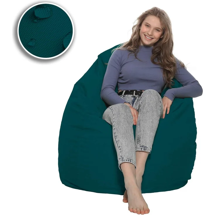 HomeIdeal - Sitzsack XXL Bodenkissen für Erwachsene & Kinder - Geeignet für Gaming oder Entspannen - Indoor wie Outdoor da er Wasserfest ist - mit EPS Perlen, Farbe:Petrol, Größe:XXXL – Bild 5
