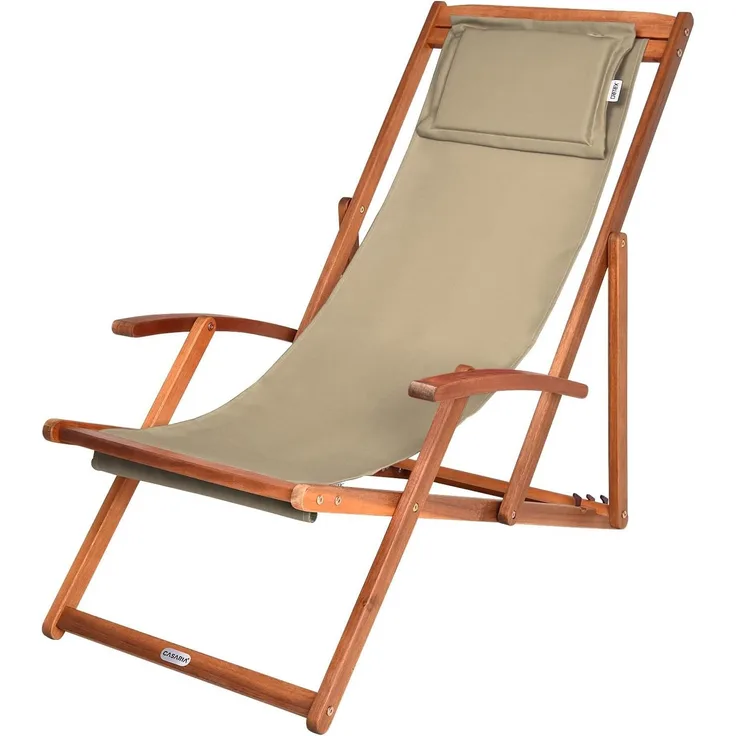 Casaria Gartenliege Beige, 160kg Belastbar Armlehne Nackenkissen Klappbar Verstellbar