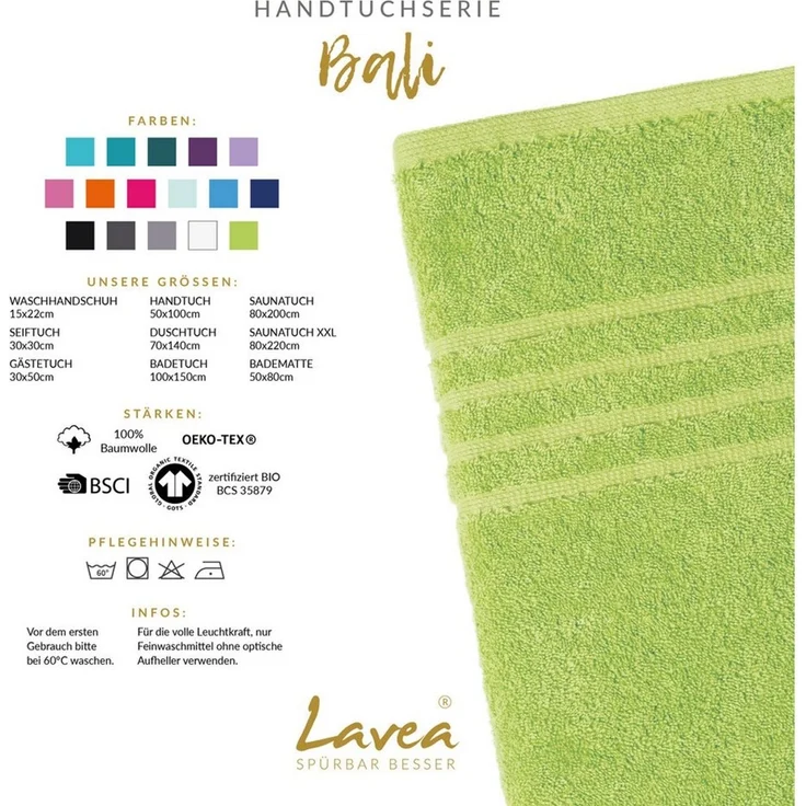 Lavea Handtücher Bali Handtuch 50x100 cm, Sporthandtuch, Fitness-Handtuch, Weiches Bio-Baumwollfrottee (1-St), pflegeleicht, GOTS-zertifiziert, extra saugstark mit 500g/m² – Bild 3
