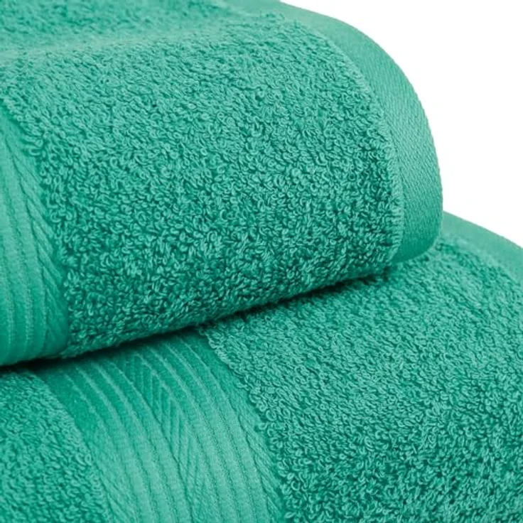 Amazon Basics Handtücher Set, 4-teilig, 100% Baumwolle, Ausbleichbeständig, 2 Badetücher (140 x 70 cm) + 2 Handtücher (50 x 100 cm), Grün – Bild 2