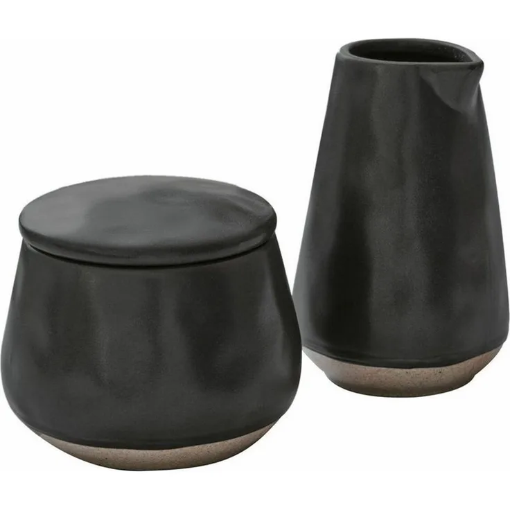 Mirabeau Geschirr-Set Zuckerdose und Milchkännchen Biarré schwarz, Steinzeug, stilvolles Interieur, Handgetöpferter Charme, Mediterrane Anmutung