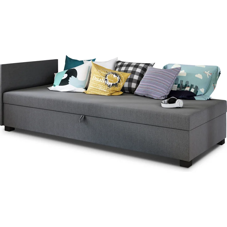 Sofa Misti II - Einzelbett, Schlafsofa mit Bettkasten, Bettsofa, Farbauswahl, Bettgestell, Komfortbett, Bett für Jugendzimmer, Schlafmöbel (Grau (Lux 05)) – Bild 2