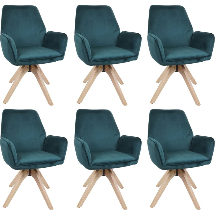 6er-Set Esszimmerstuhl HWC-G67, Esstischstuhl Küchenstuhl mit Armlehne, drehbar Holz Samt 320 g/m² MVG ~ grün – Bild 9