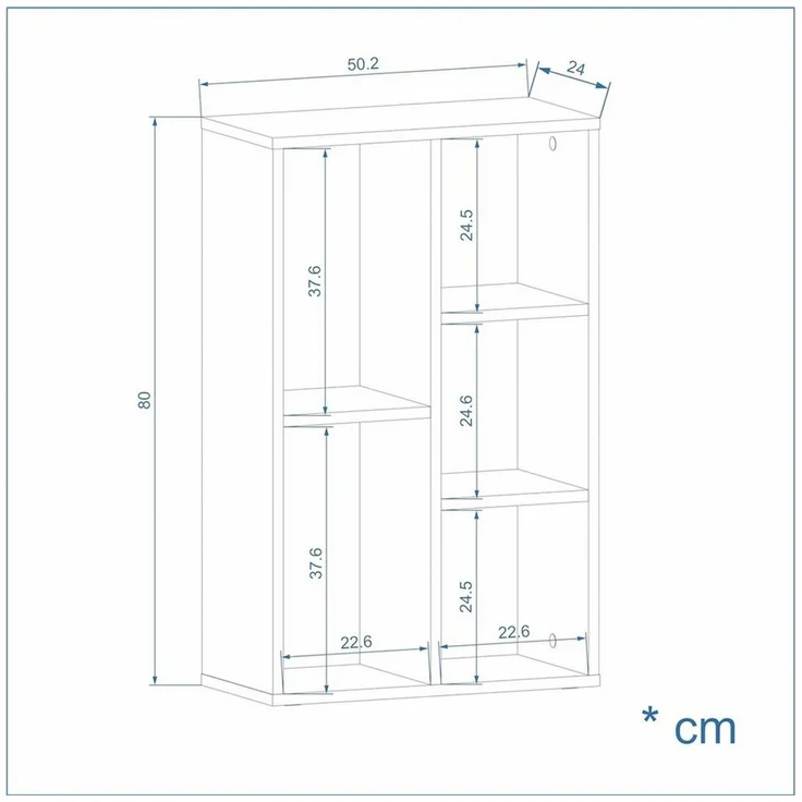 KOMTO Bücherregal Sola Weiß Bücherschrank Regal Schmal mit 5, 7, Fächern für Wohnzimmer, 5-tlg, Kinderzimmer, Schlafzimmer, Book Shelf 50B x 24T x 106H cm – Bild 4