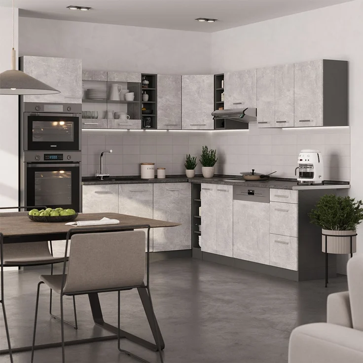 Eckküche R-Line Beton/Anthrazit 247 x 46 cm ohne Arbeitsplatte Vicco – Bild 3