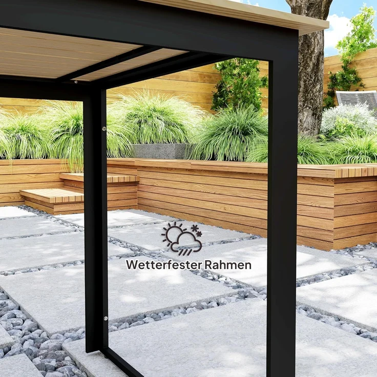 Outsunny Gartentisch mit Holzoptik, Lamellendesign, für 6 Personen (Buffettisch aus Metall, 1-St, wetterfest Balkontisch), 175x78 cm, für Garten, Terrasse Balkon Schwarz – Bild 6