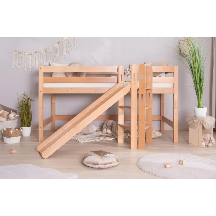 Ticaa Hochbett Hochbett mit Rutsche Podestbett "Tino" Buche Natur – Bild 4